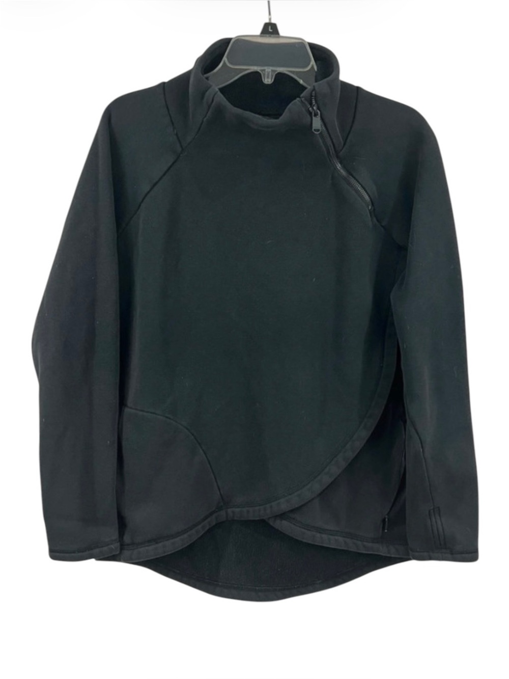 Athleta Black Cozy Karma Asymmetrical Zip Fleece Pullover Sweatshirt